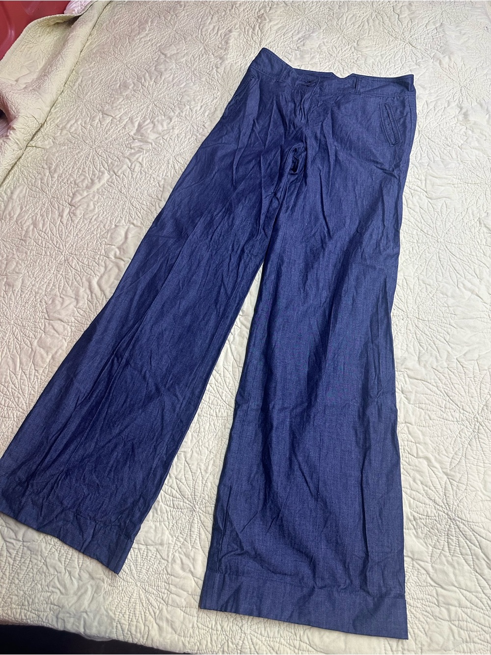 Wide Leg Navy Trousers